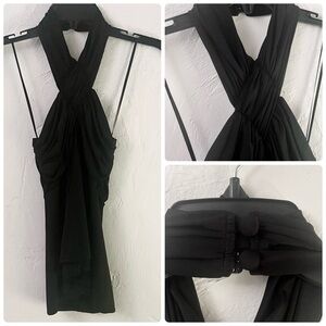 Black Halo Black Halter Twist-Front Top w tags